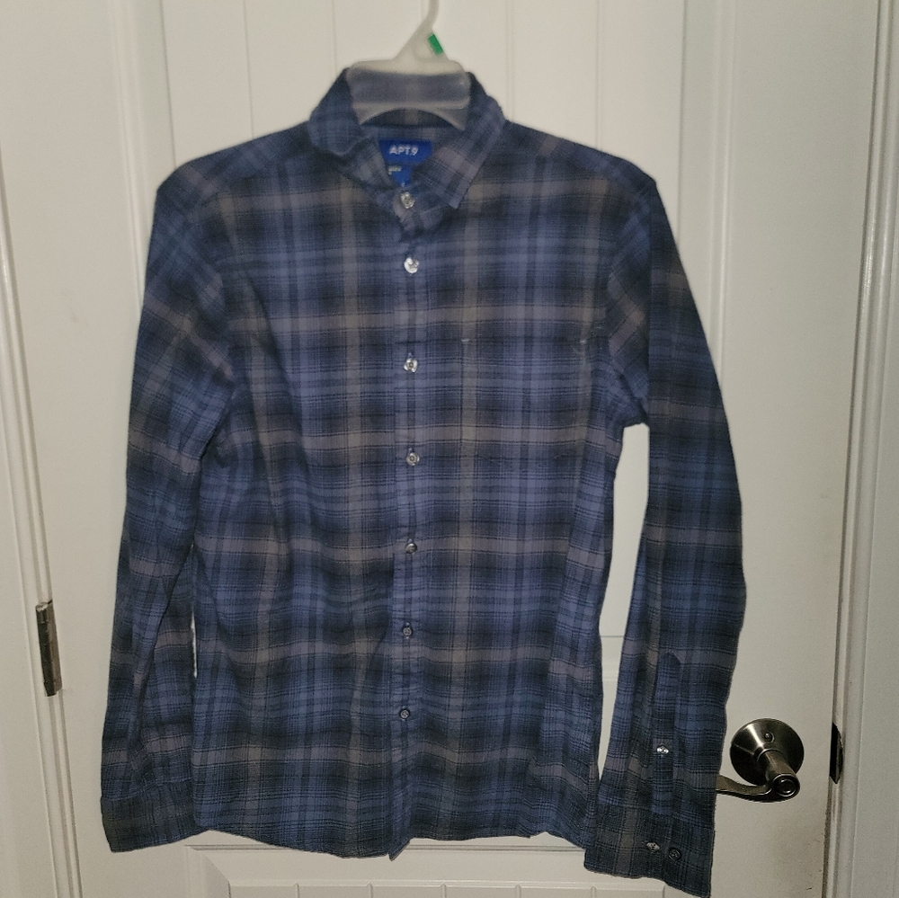 Apt. 9 Men's Blue Plaid Button Down Dress Shirt Mens Small